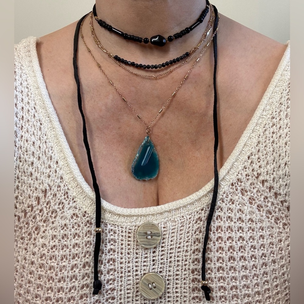Free People Texas Sun Layered Necklace NWT Aqua Stone Gold & black SOLD OUT